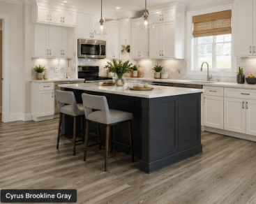 Luxury vinyl plank flooring installation near Tilton, NH — waterproof LVP flooring kitchen Cabinet Depot showroom New Hampshire