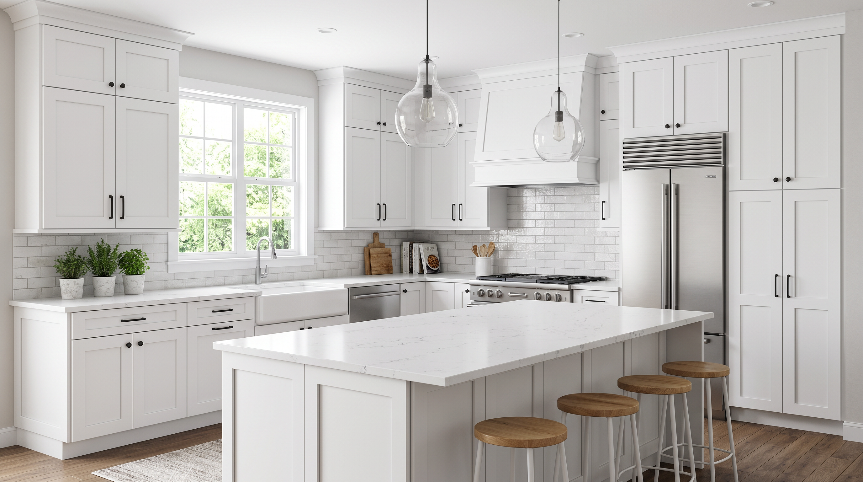 AI-generated kitchen concept using Cabinet Depot Rockingham doors in White. Not an installed-project photograph.