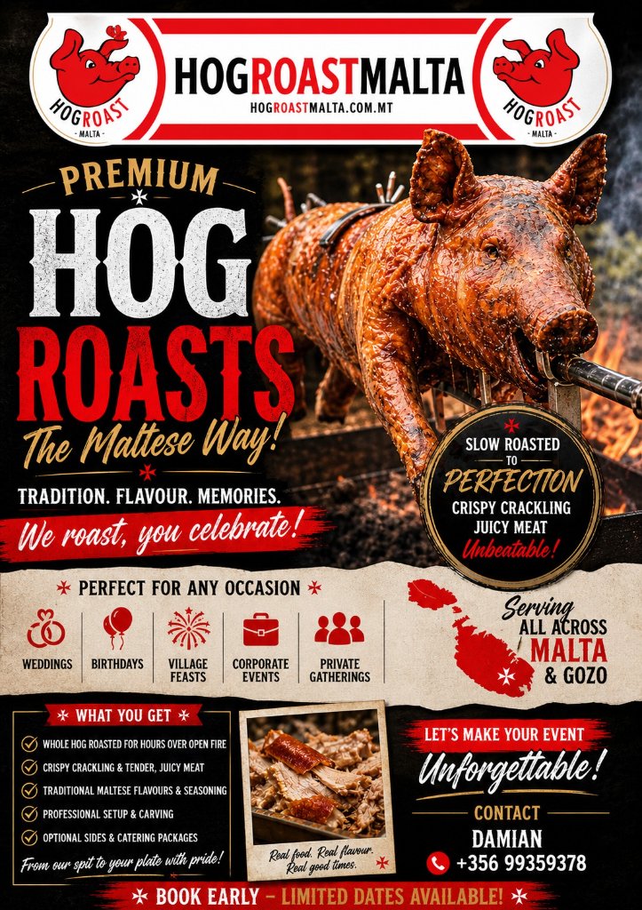 Premium Hog Roast Malta — slow roasted to perfection with crispy crackling