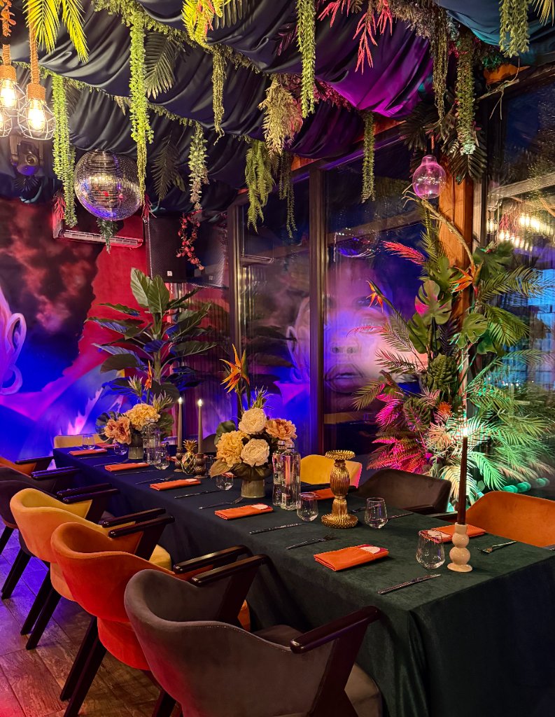 Interior cu disco ball și plante