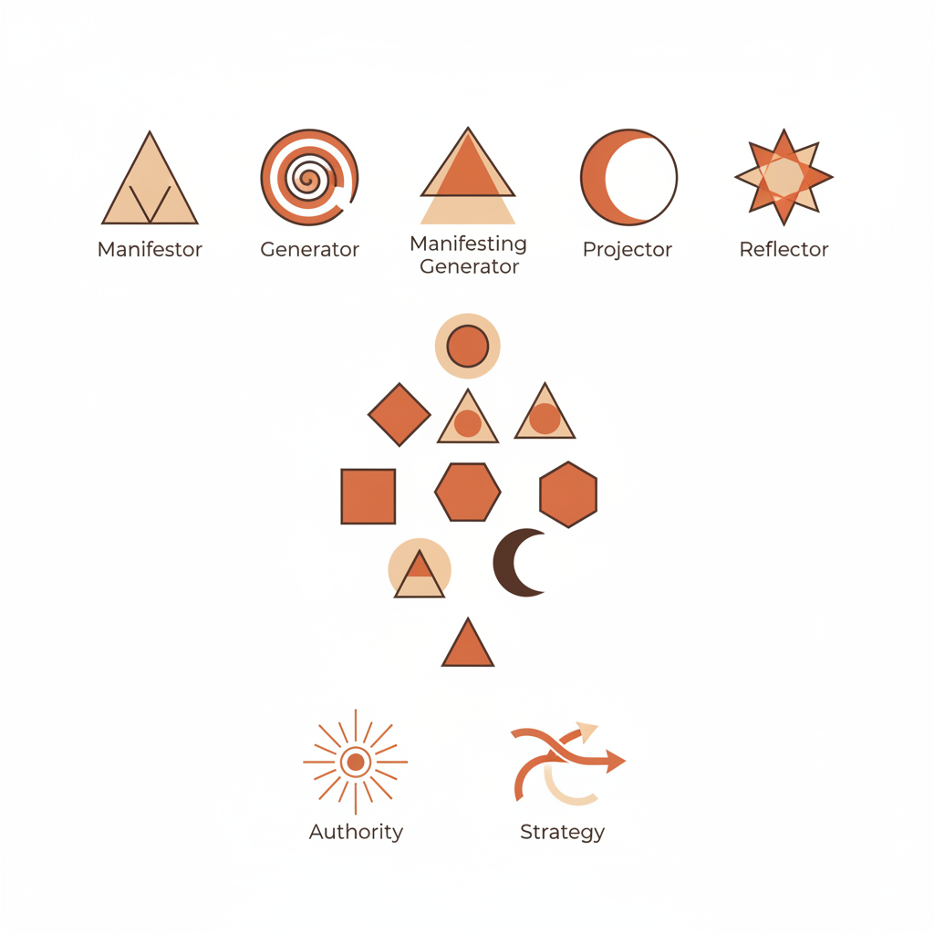 Icônes symboliques Human Design — les 5 types