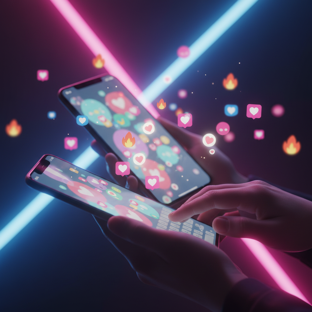 Telas de celular com reações e notificações nas redes sociais