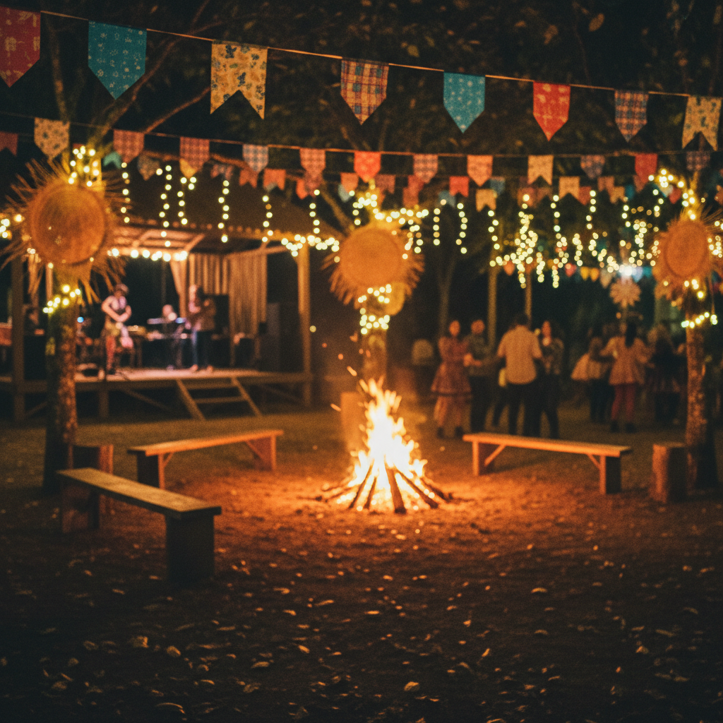 Festa de São João no interior do Brasil à noite