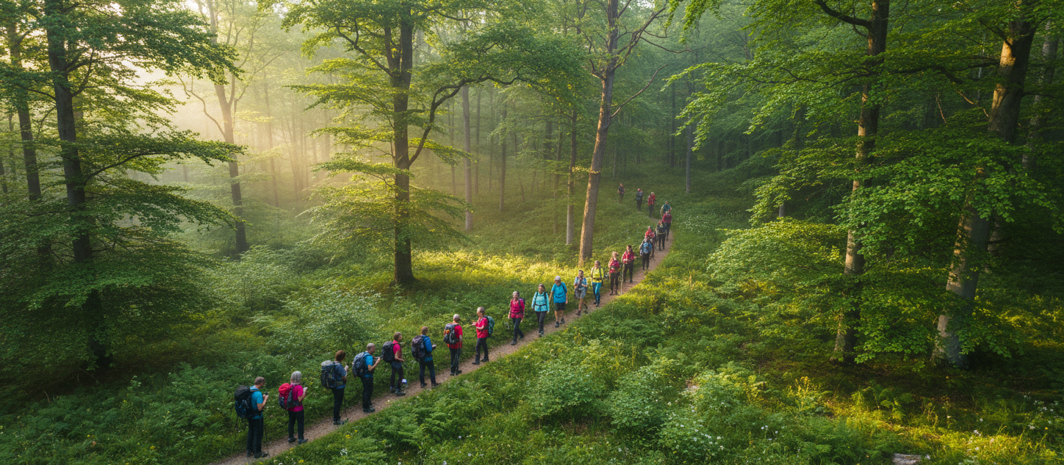 People exploring nature in a European forest