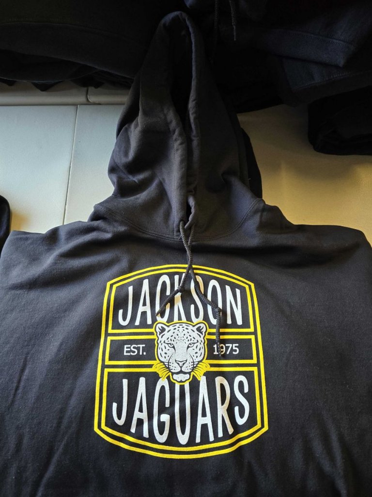 Jackson Jaguars hoodie printed by Wolfpack Graphic Printing for Plano ISD.
