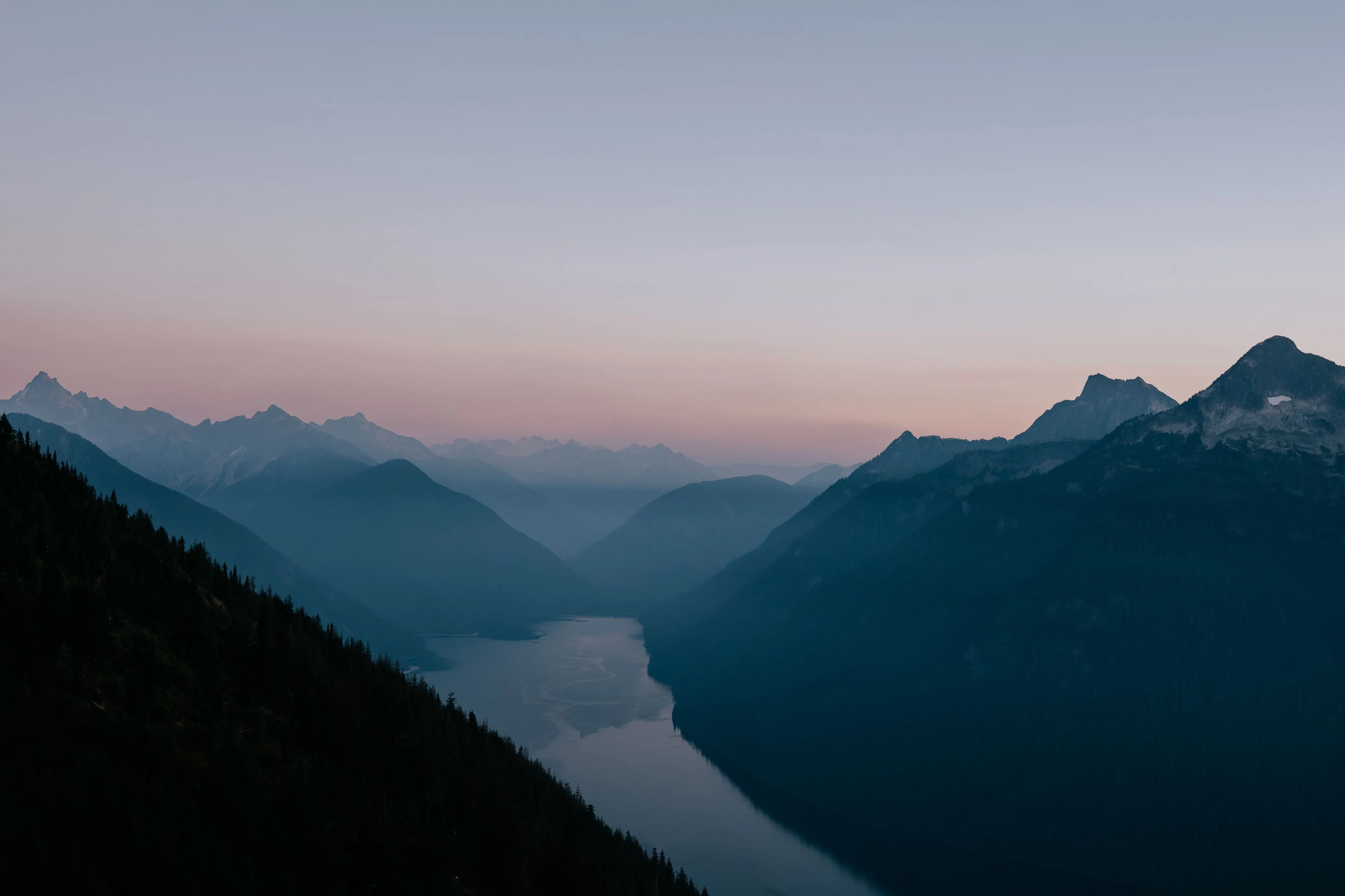 Mountain lake at dusk