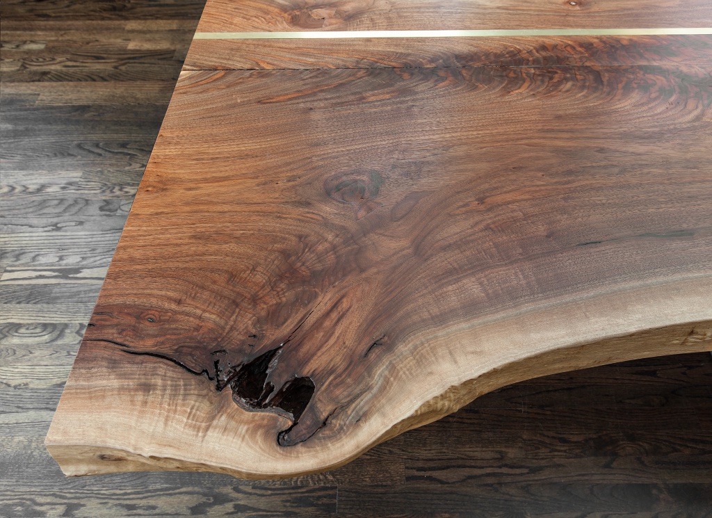 Material detail — walnut and brass