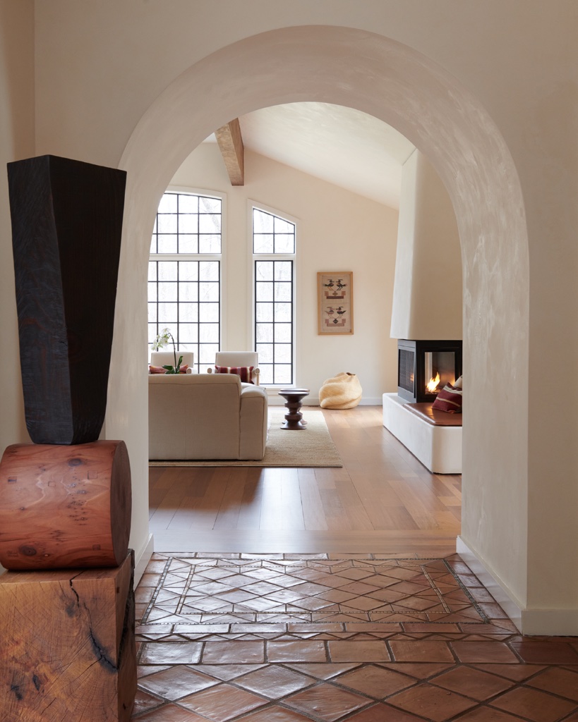 Arched hallway with terracotta tile