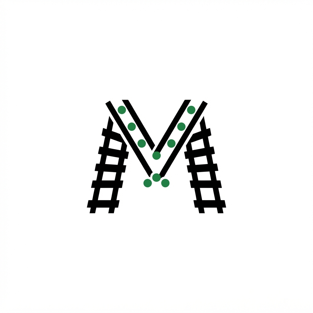 JR Matrix Logo 145 — M Lattice — Rails + Green Dot
