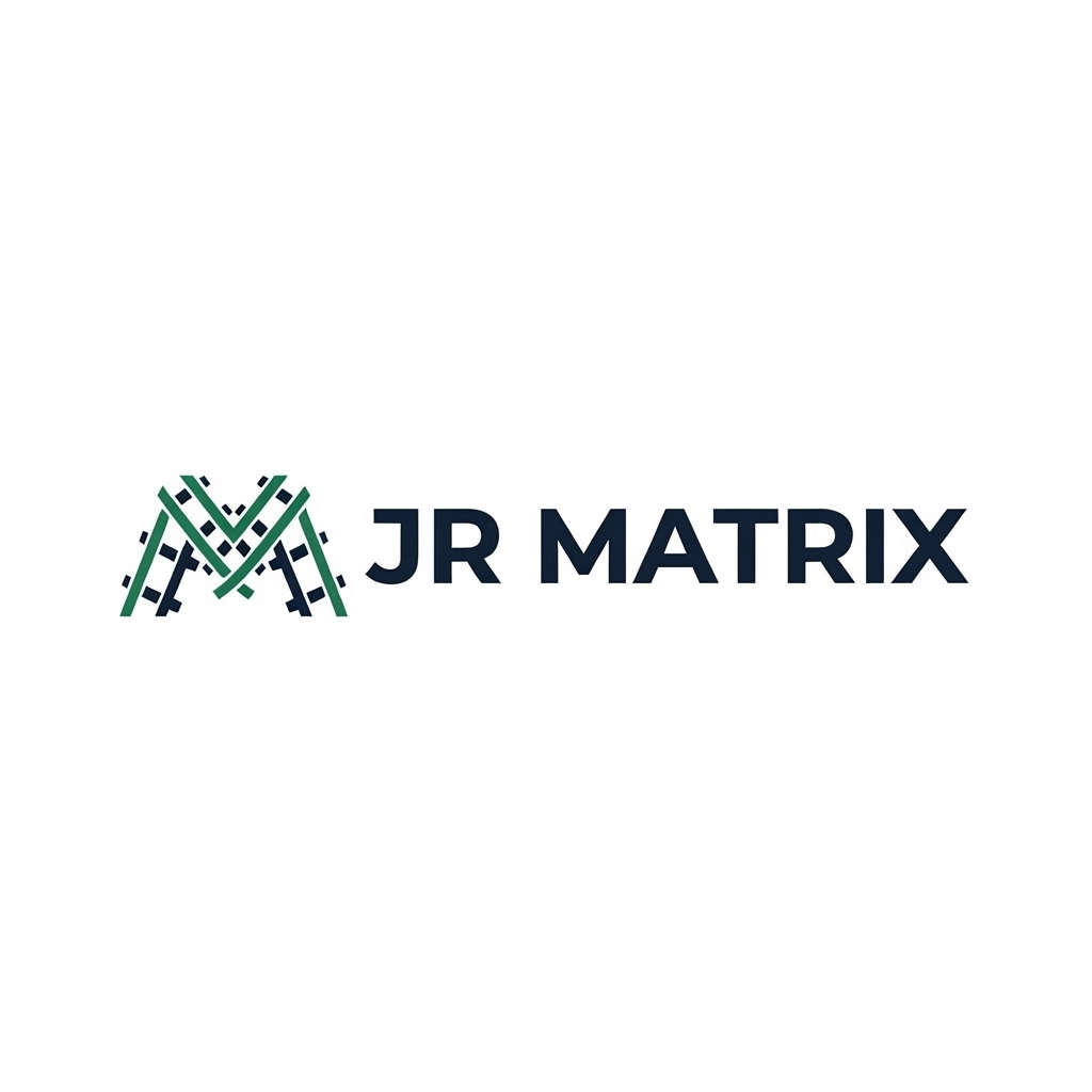 JR Matrix Logo 128 — M Lattice — Green Emblem + Uppercase Lockup