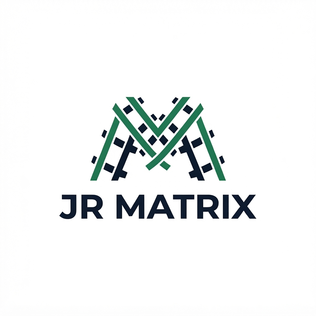 JR Matrix Logo 126 — M Lattice — Stacked Green/Black Lockup
