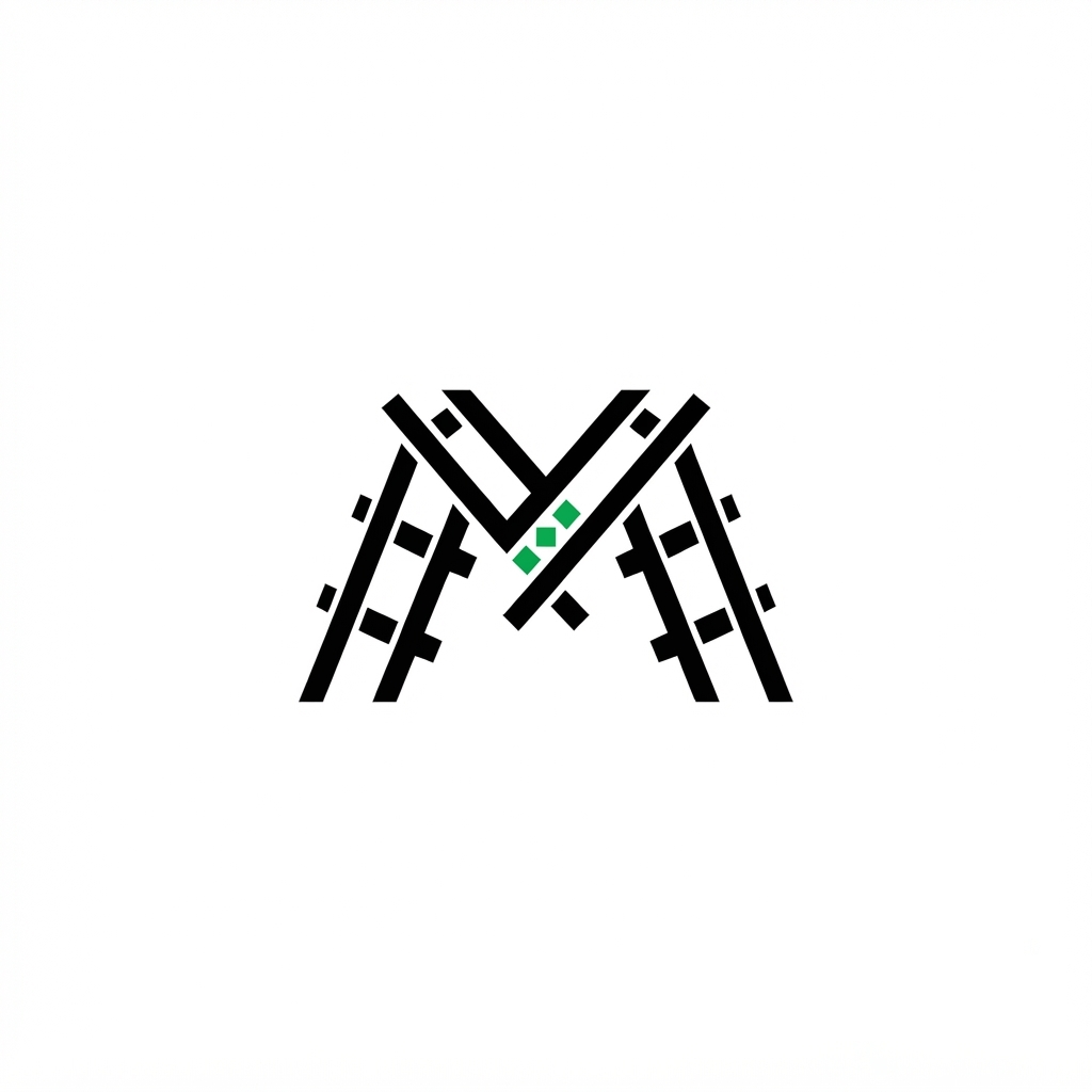 JR Matrix Logo 129 — M Lattice — Black w/ Green Dot Accent