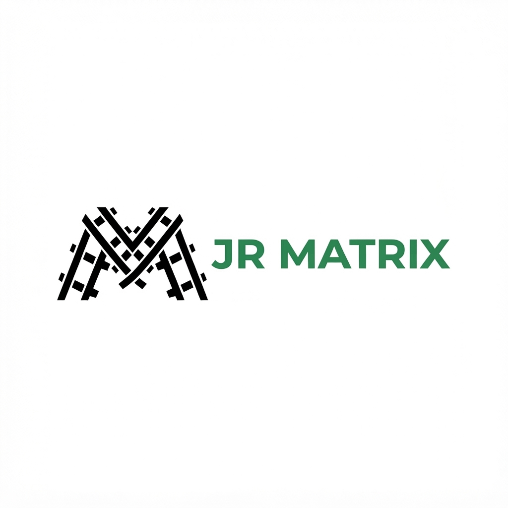 JR Matrix Logo 138 — M Lattice — Black Emblem Uppercase Lockup