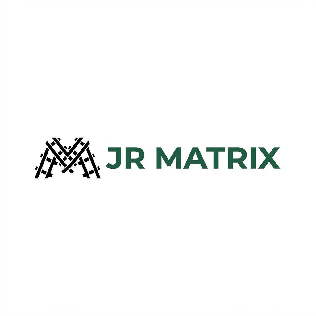 JR Matrix Logo 142 — M Lattice — Black Emblem Green Wordmark