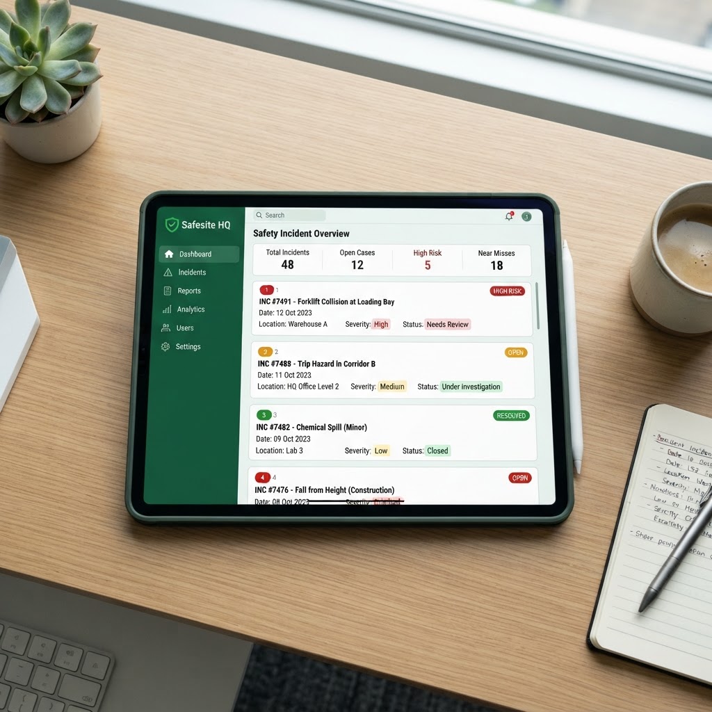 Figure 1 — Incident Reporting dashboard in the JR Matrix Operating System. Open from Health & Safety → Incident Reporting.