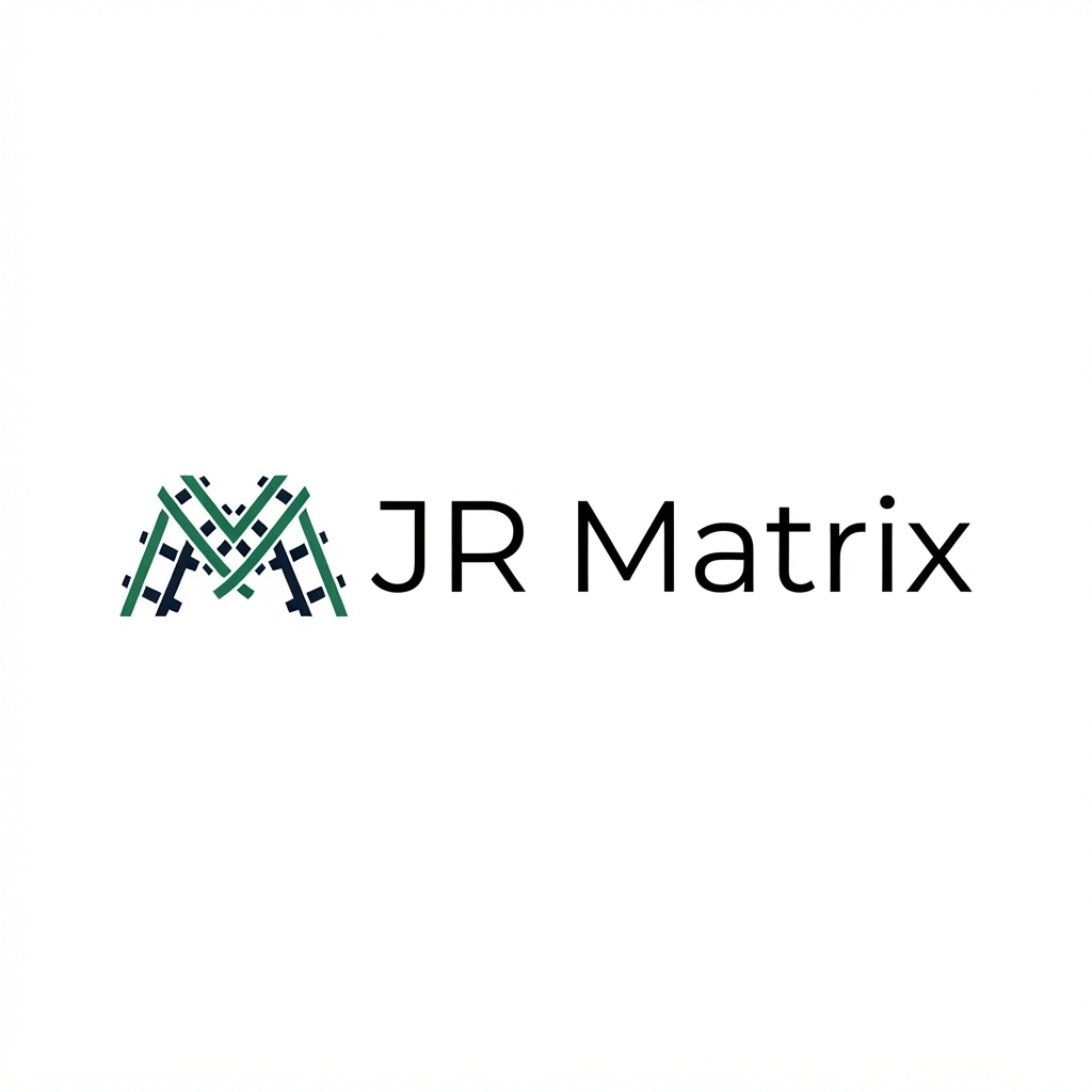JR Matrix Logo 134 — M Lattice — Green Emblem Thin Wordmark