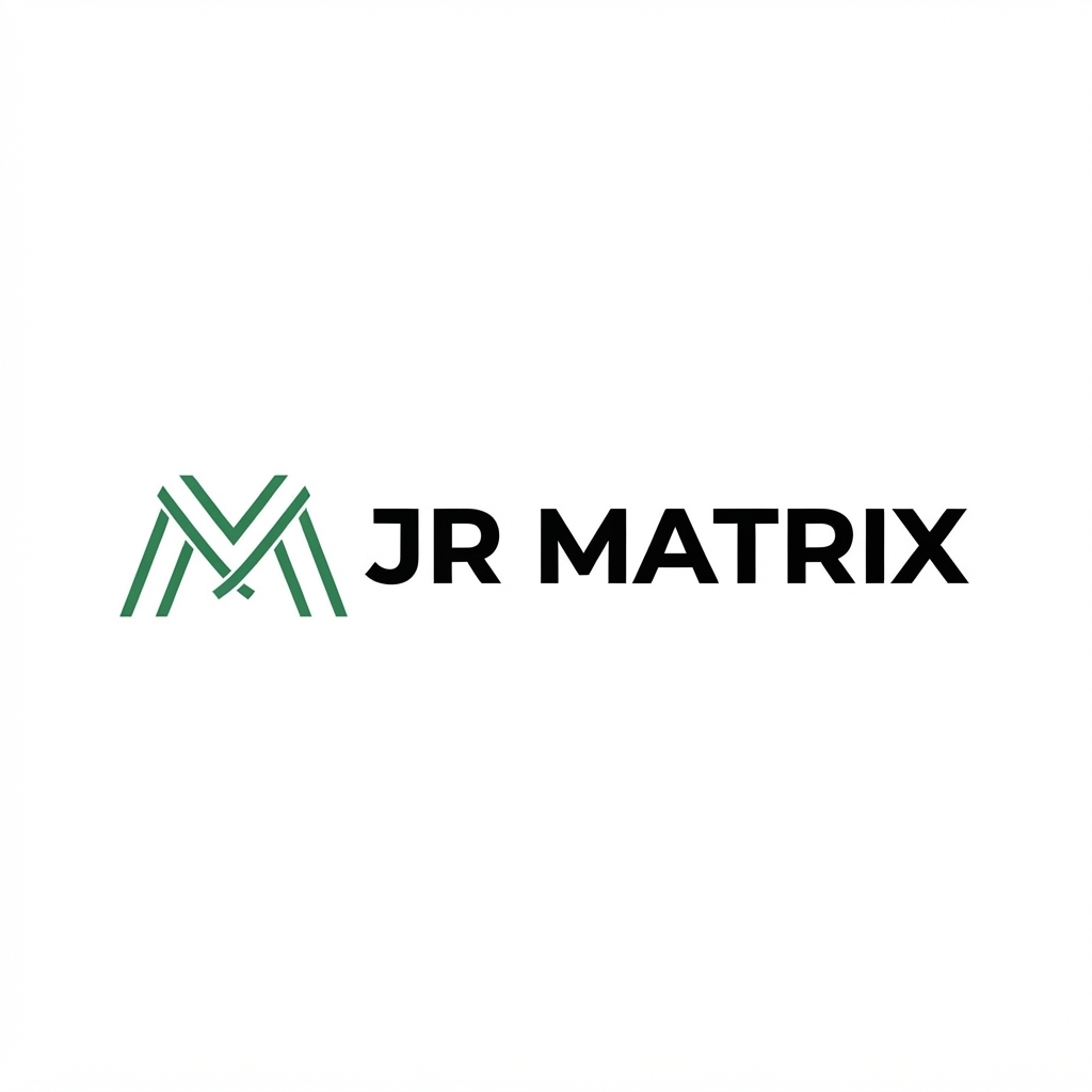JR Matrix Logo 122 — M Lattice — Green Emblem + Black Wordmark