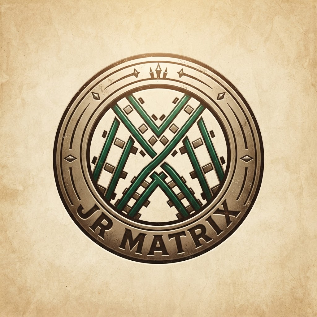JR Matrix Logo 117 — Interlocking M Lattice — Retro Badge Lockup