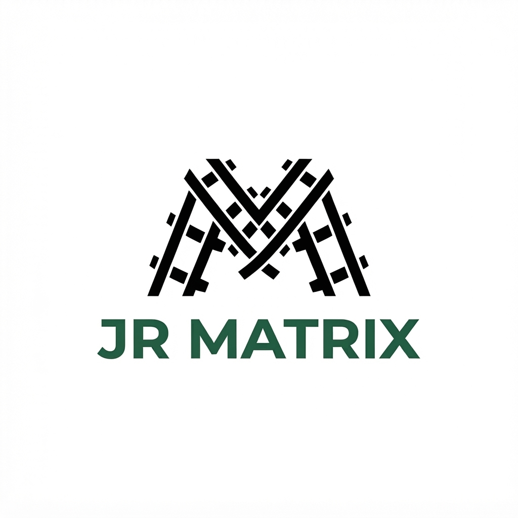 JR Matrix Logo 130 — M Lattice — Stacked Black/Green Lockup