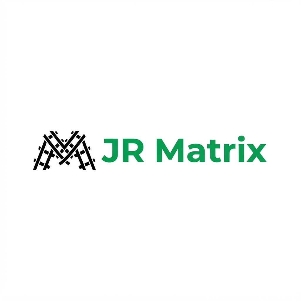 JR Matrix Logo 124 — M Lattice — Black Emblem + Green Wordmark