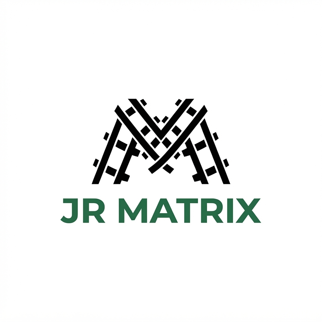 JR Matrix Logo 136 — M Lattice — Stacked Black/Green Wordmark