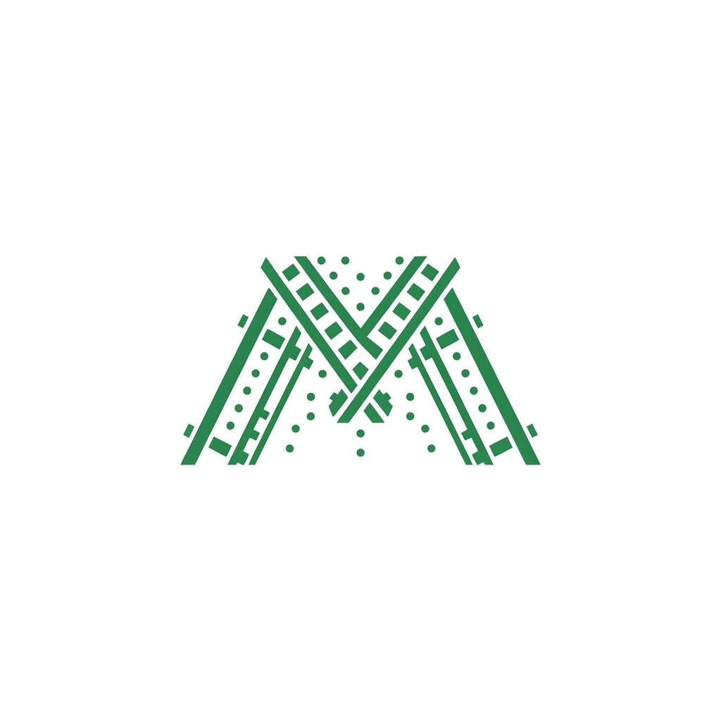 JR Matrix Logo 127 — M Lattice — Track + Dot Field