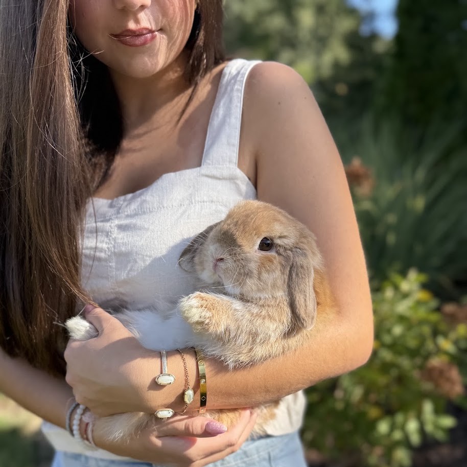 Giana holding Gus, a Holland Lop bunny