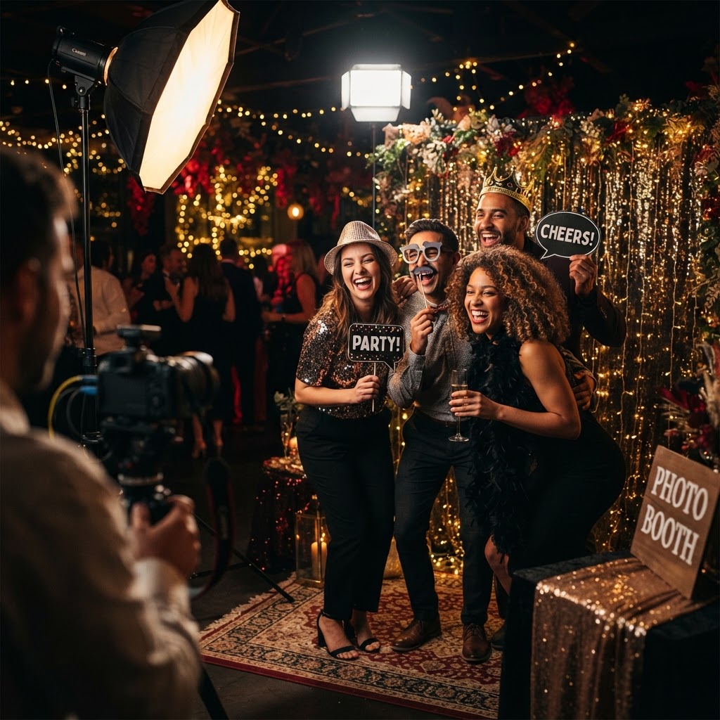 Event photo booth with glowing lights