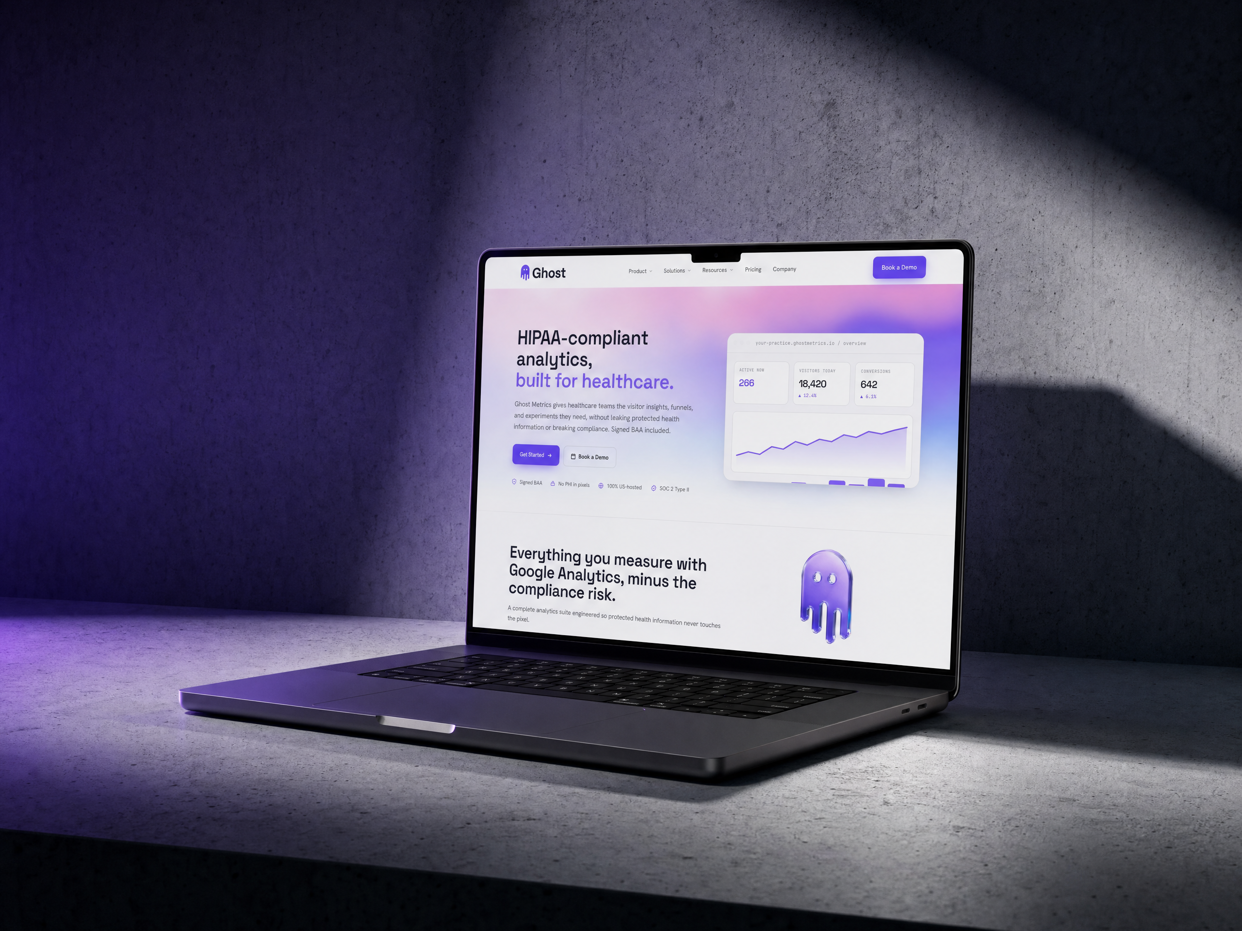 Ghost Metrics website on a laptop