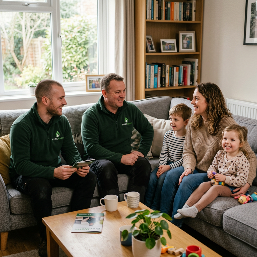 A family in a warm, energy-efficient home