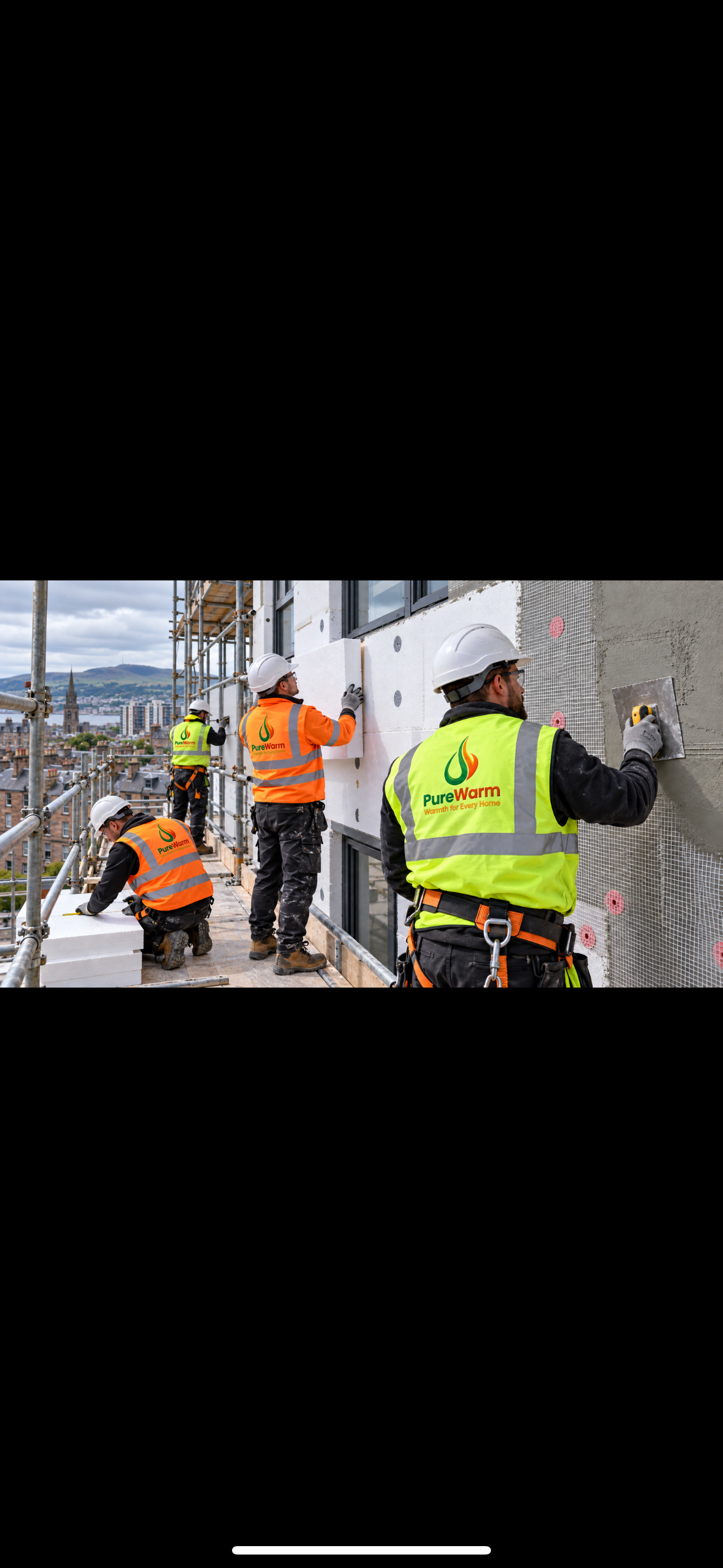 PureWarm retrofit installer in high-vis on an external wall insulation site
