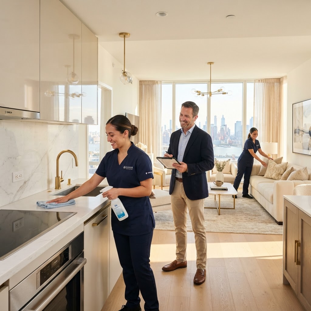 City Casa cleaners and property manager preparing a condo unit together