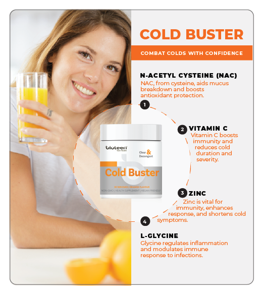 Bioteen ColdBuster — containing NAC, Vitamin C, Zinc and L-Glycine to combat colds with confidence