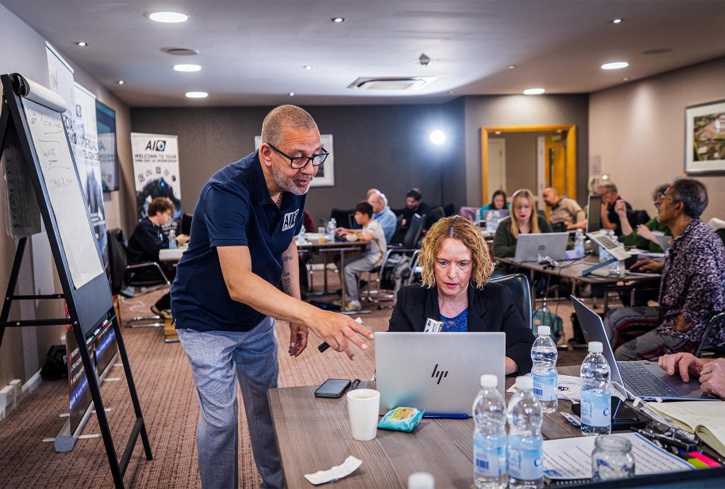 Trainer presenting full room with YouTube Studio