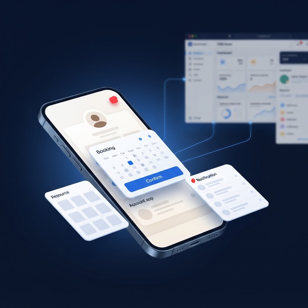Illustration of a branded customer app for bookings and mobile services