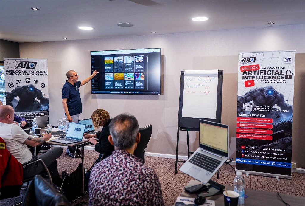 Trainer pointing at Canva AI on screen