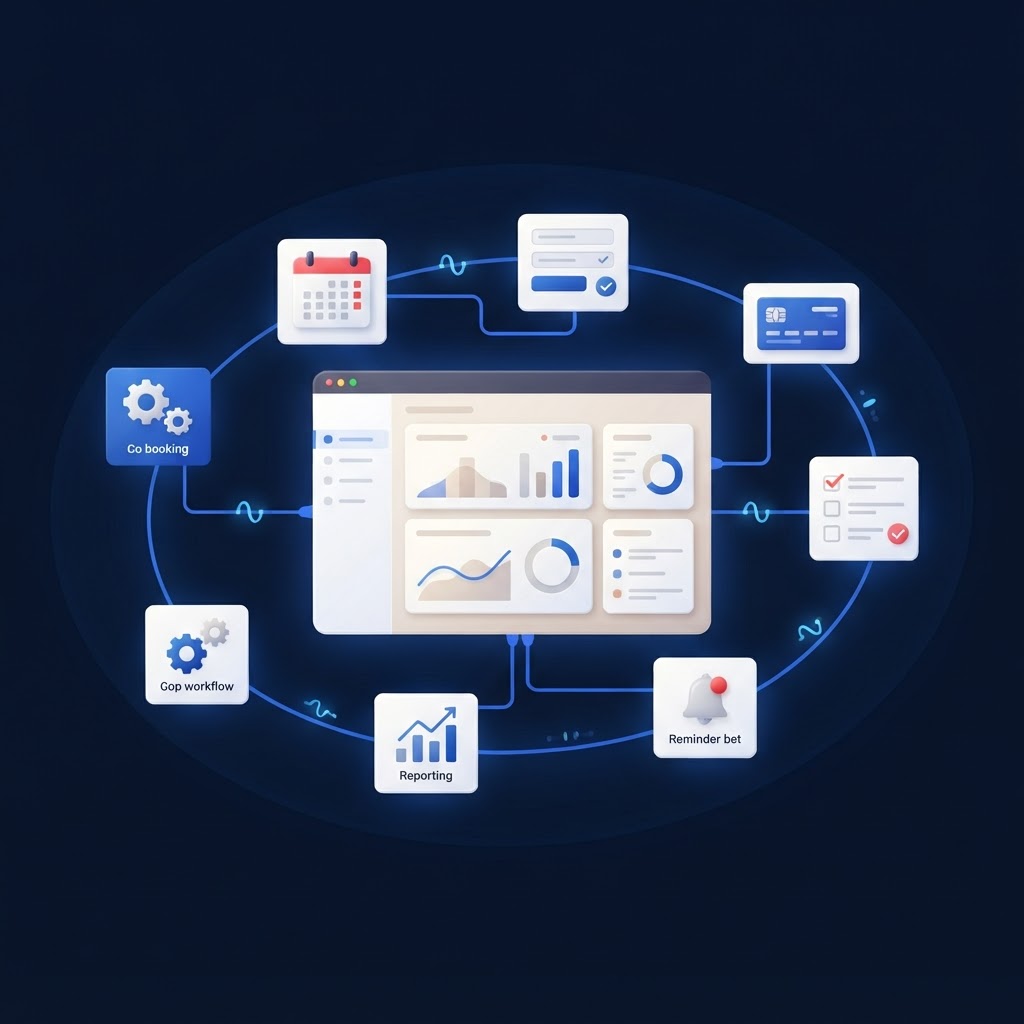 Illustration of a connected digital business system with automated workflows