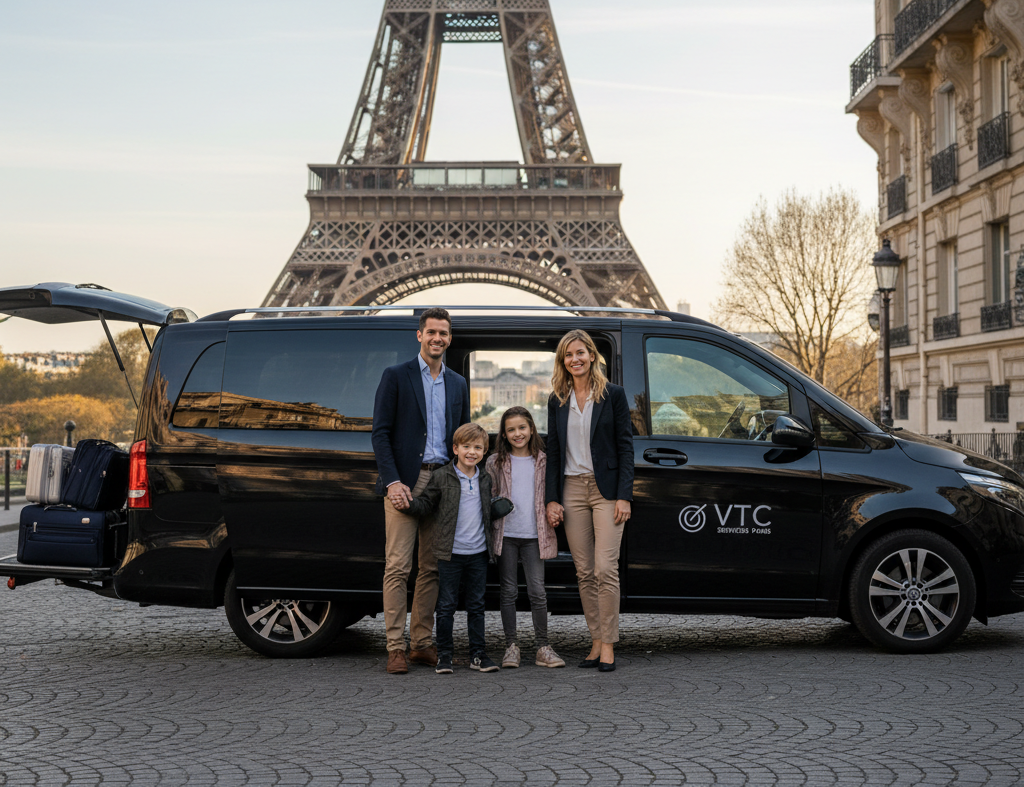 Happy family in car