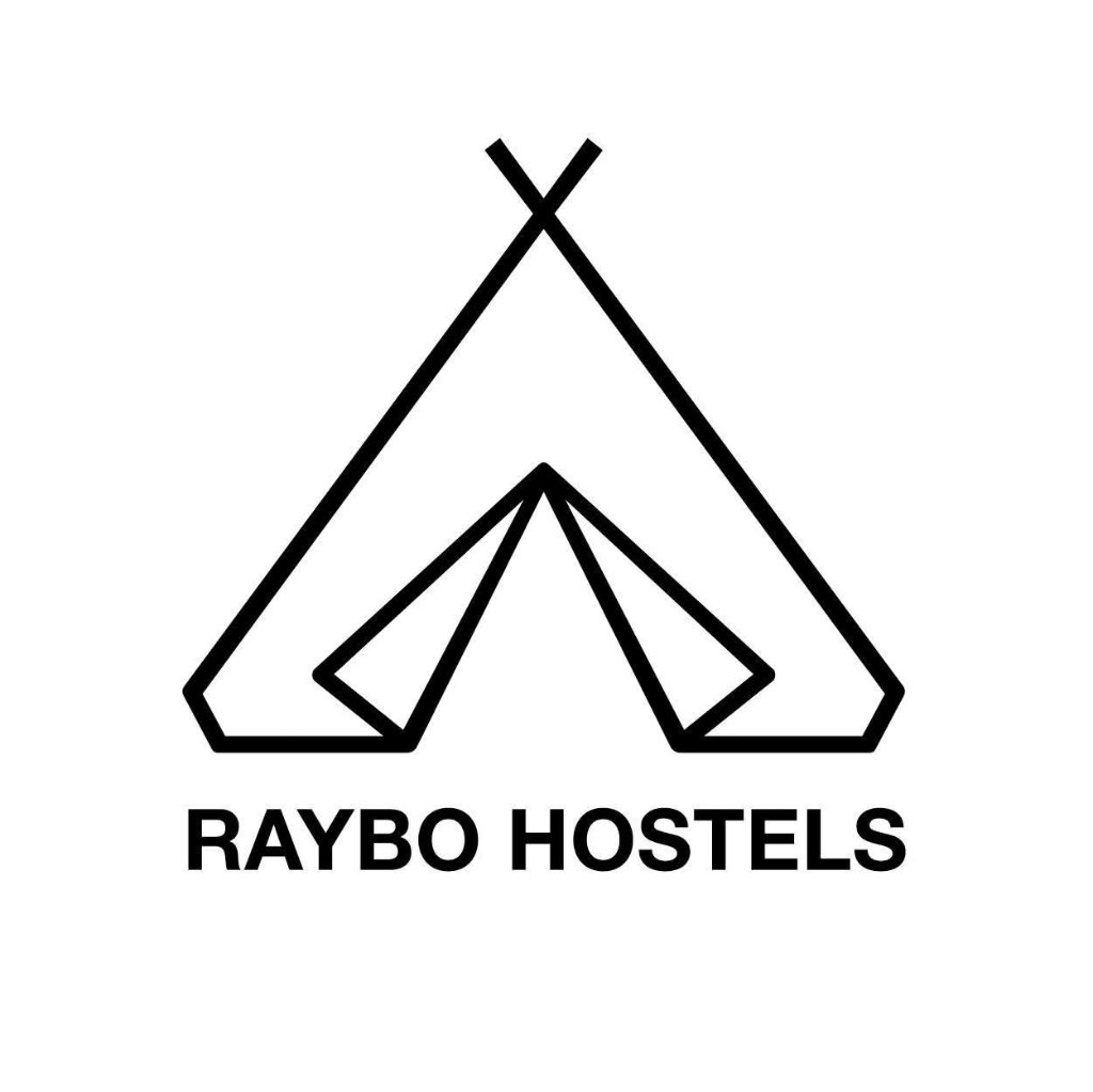 Raybo Hostels logo — minimal vector tent icon and wordmark