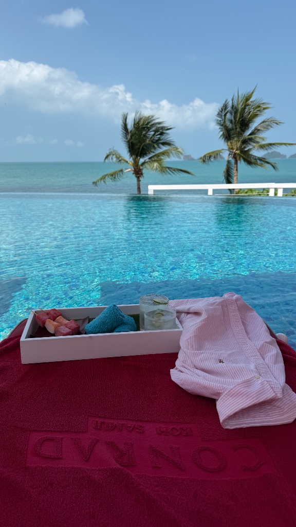 Our welcome poolside service - frozen fruit skewers, lime water and a cold towel