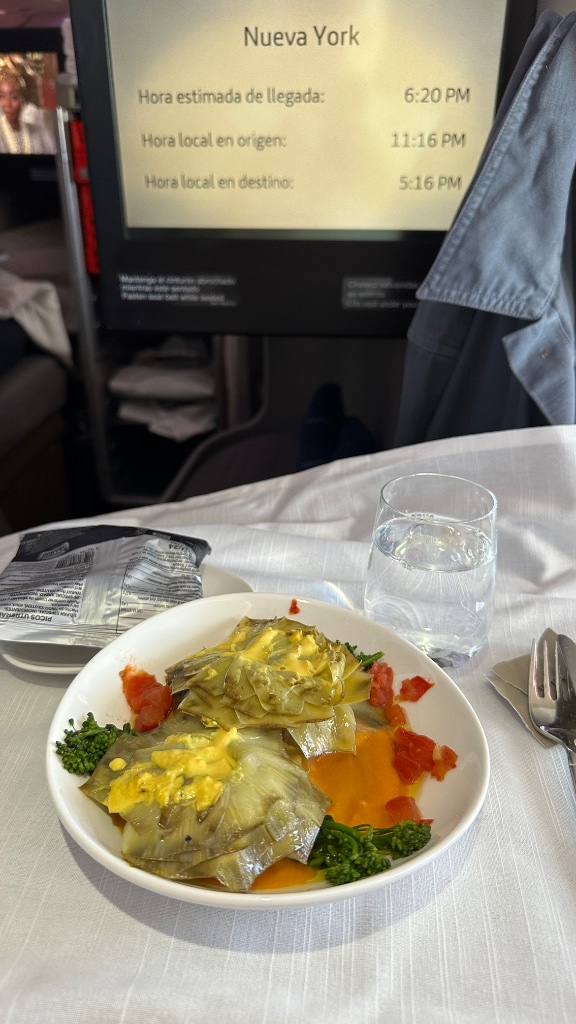 Business Class menu — Chicago flight