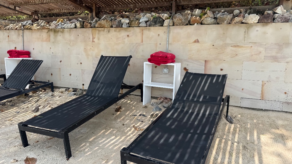 Beach sun loungers with a notable lack of comfort