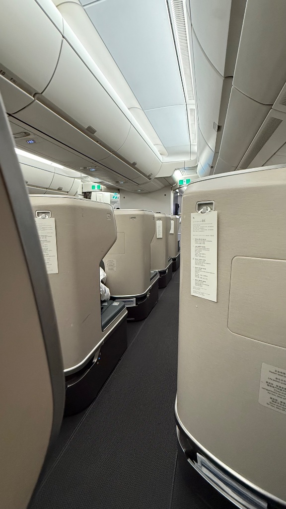 The seat — 16K, with menu and welcome drink