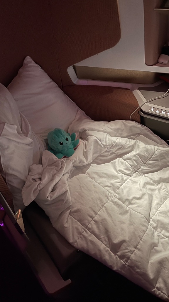 Virgin's signature purple cabin glow — unmistakeable