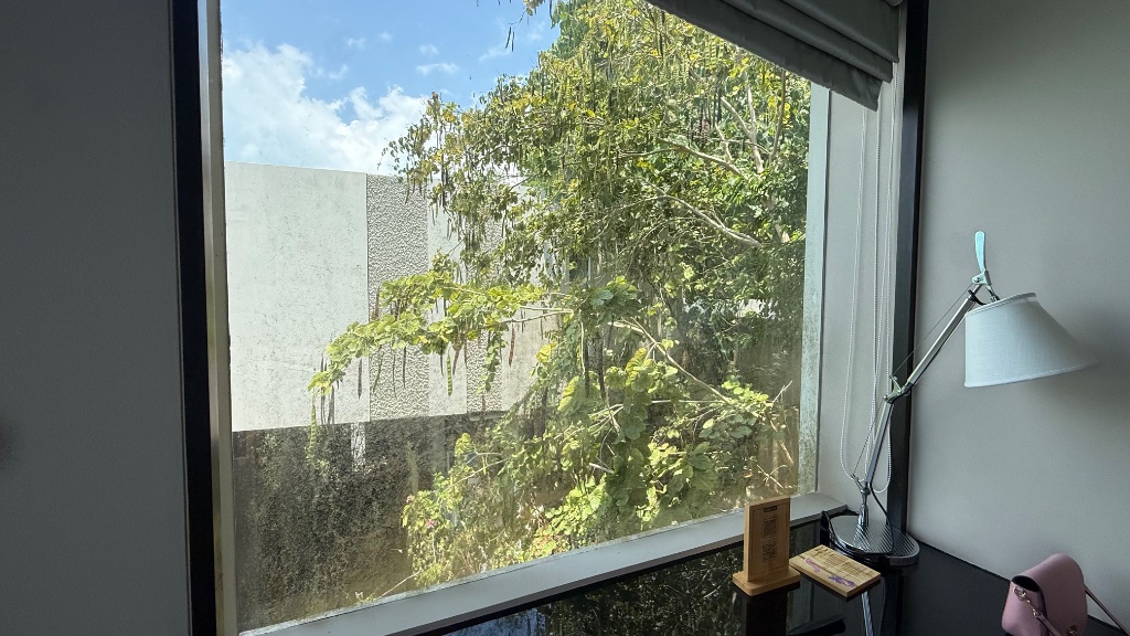 Desk view - limited views to the walls of the neighbouring villa