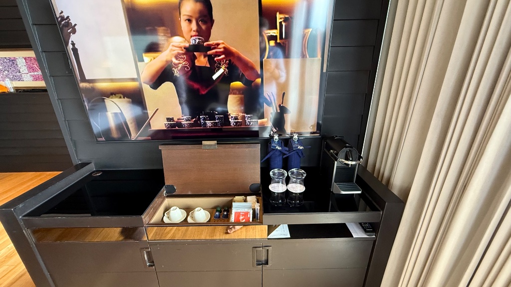 Nespresso machine, pods and in-room amenities