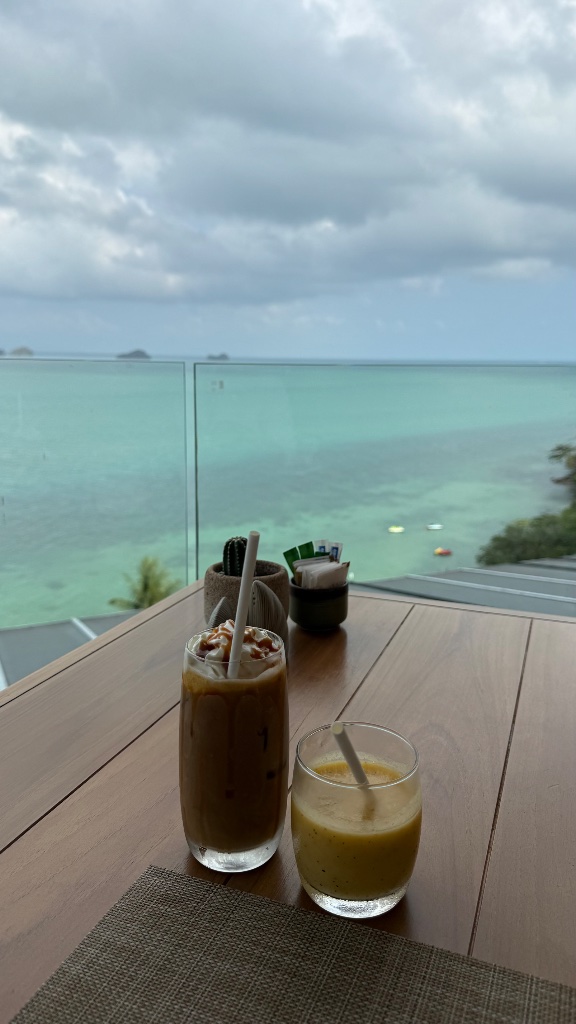iced caramel latte and a fresh mango smoothie