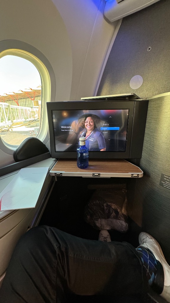 Window seat on the 777 — good privacy, generous footwell