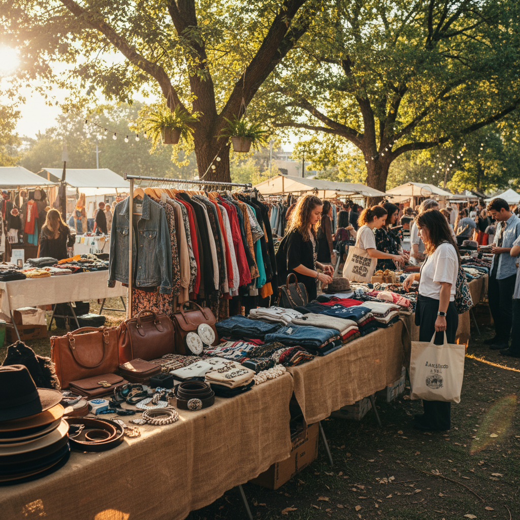 Stand de vide-grenier avec des vêtements de marque à identifier pour revendre sur Vinted