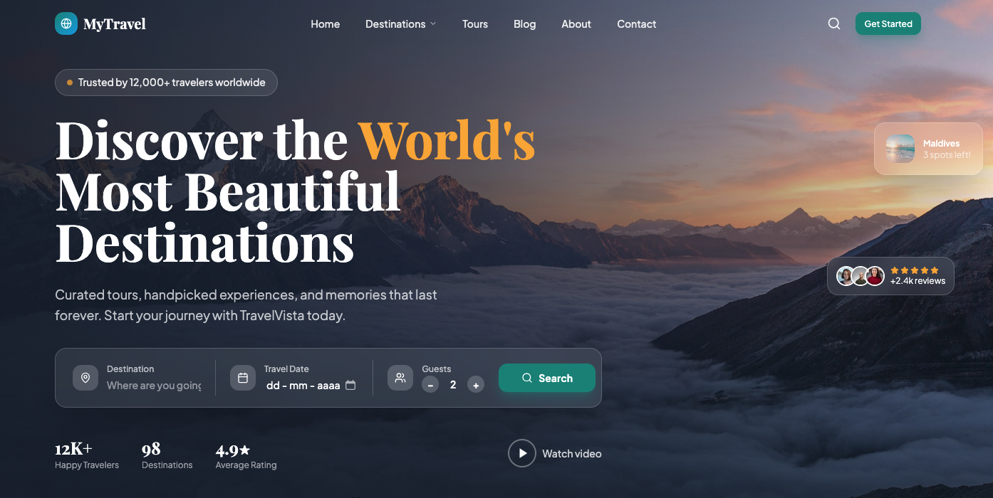 Mytravel template preview